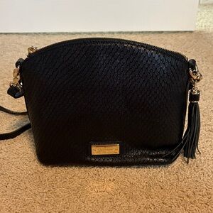 Brahmin Black Textured Crossbody with Tassel and Gold Hardware